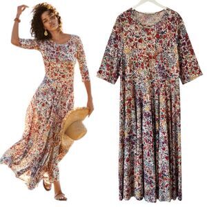 Peruvian Connection Tivoli Maxi Dress Multicolor Floral Pima Cotton Modest XXL